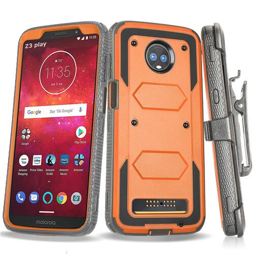 Heavy Duty Hybrid Armor Case Shockproof Impact Beschermende Riemclip Holster Kickstand Cover Voor Motorola Moto Z3/Moto Z3 spelen: Orange