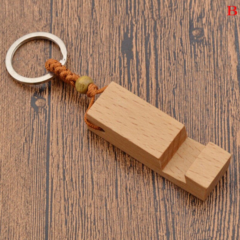 1pc Lightweight Slim Wooden Mobile Phone Stand Holder Stand Pendant Keychain: B