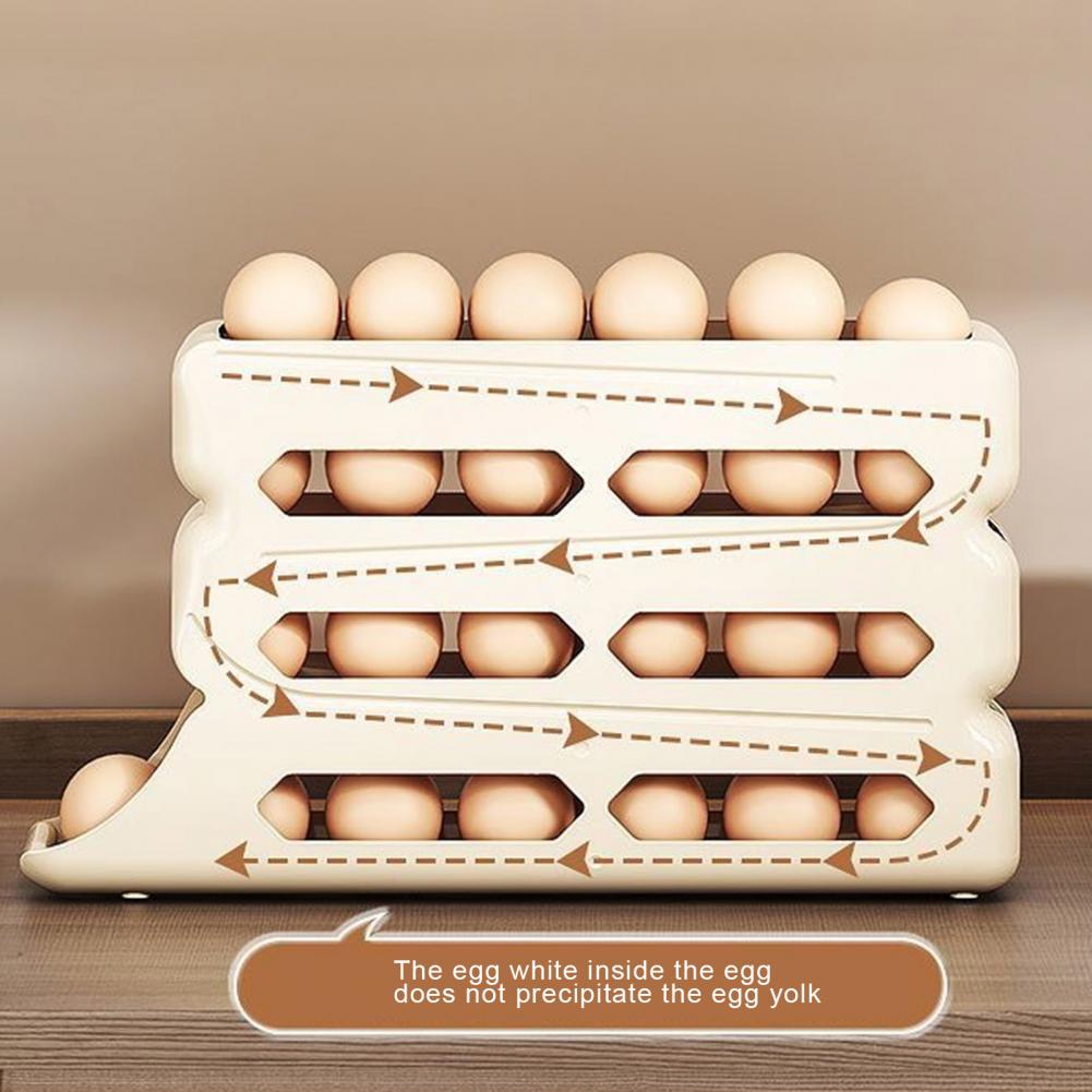 Rolling Egg Storage 4 Tier Refrigerator Egg Storage Organize and Store up to 30 Eggs Box Space-Saving Roll Down Eggs Dispenser