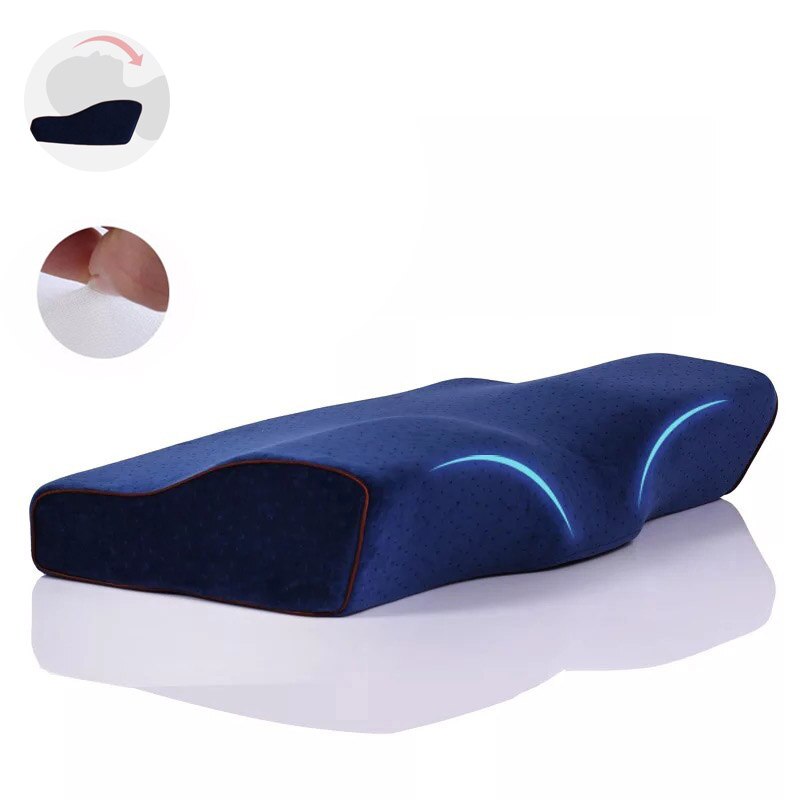 Memory Foam Kussen Nek Massage Ergonomische Curve Cervicale Orthopedische Hals Bed Comfortabel Slapen Hoofd Kussen Kussen: Dark Blue / 50x30cm
