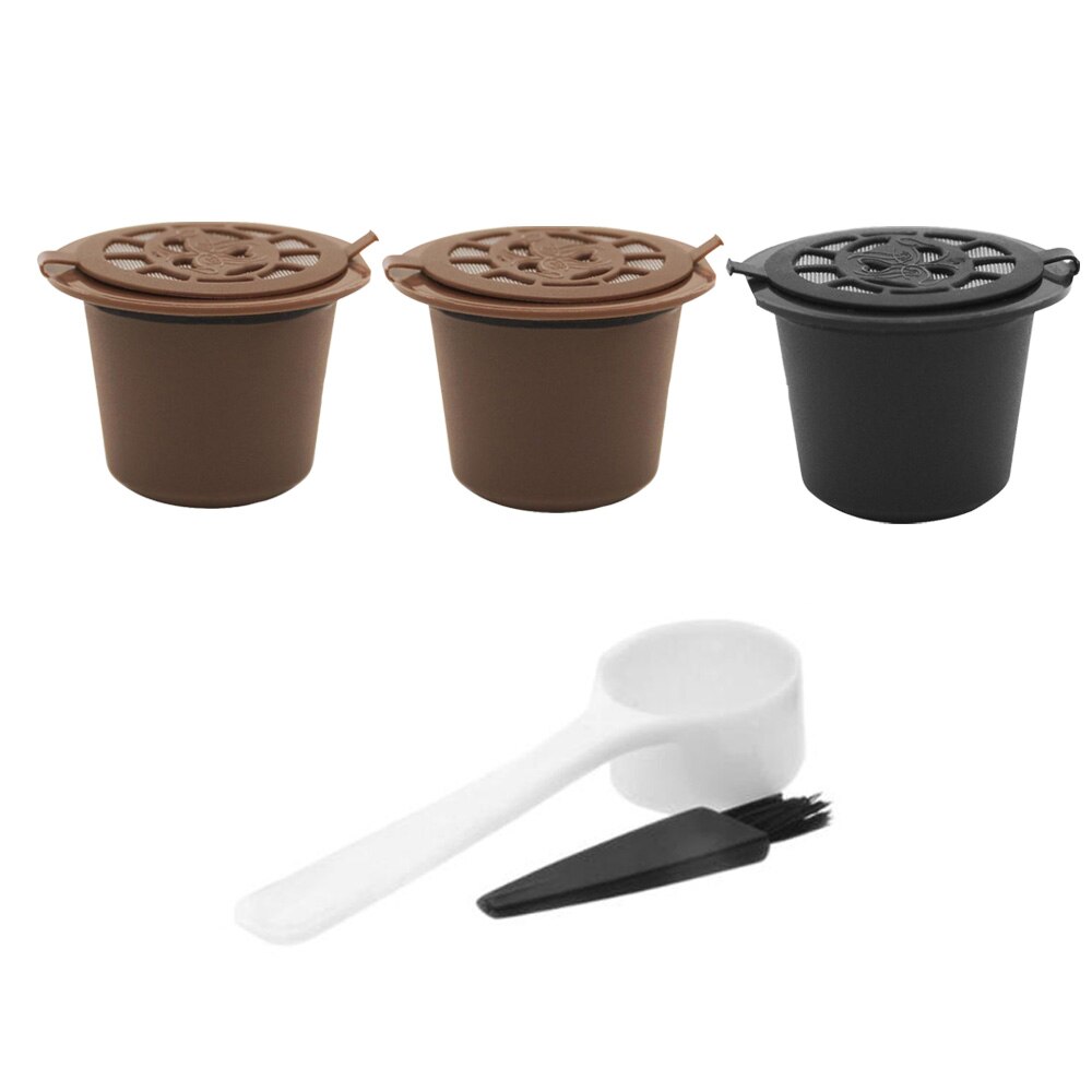 1/3 stk genanvendelige genopfyldelige til nespresso kaffekapsel med 1pc plastskeer filterpude til originale linjefiltre: 3 stk j tilføj pensel