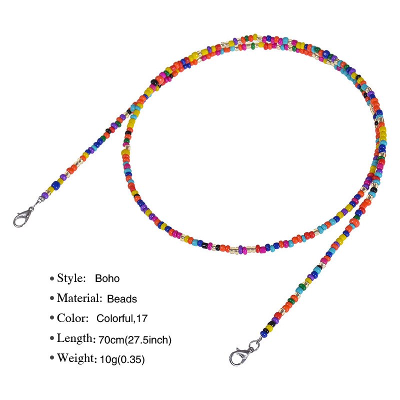 10 pcs various rainbow color mix mask glasses minit beads lanyard hanging neck anti-dropping＆lost double buckle unisex necklace