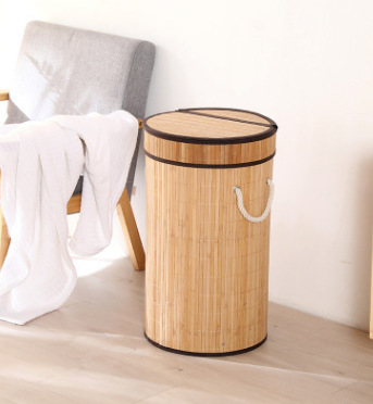 Folding Storage Bucket Laundry Basket Dirty Clothes Basket Storage Bamboo Woven Storage Bucket Dirty Clothes Storage BasketLB596: color2