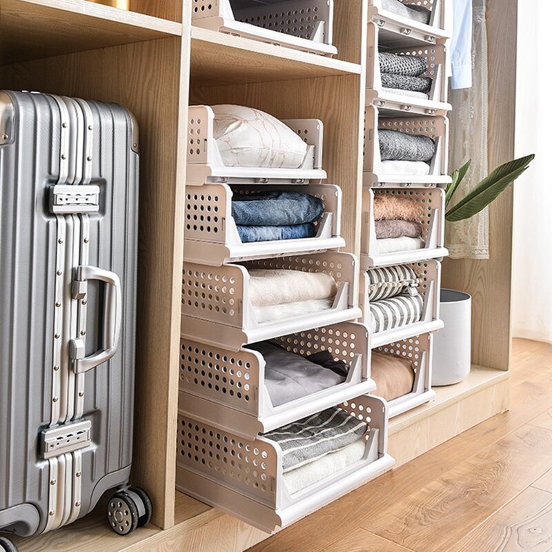 Detachable Wardrobe Clothes Organizer Multi-layer Stackable Shelf Stack Desktop Storage Basket Sundries Partition Board Rack
