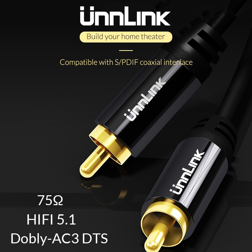 Unnlink Hifi 5.1 Rca Naar Rca Male Spdif Coaxiale Kabel Stereo Audio Cable Cord 3 M 5 M Video Kabel voor Tv Versterker Luidspreker Soundbar