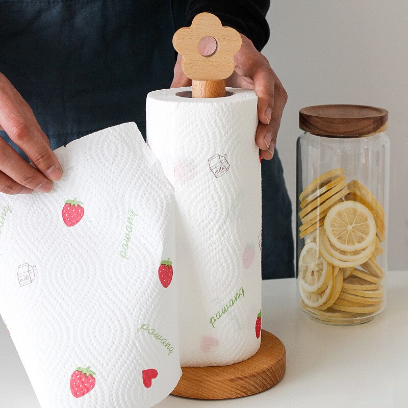 Étagère verticale en bois massif de Style japonais, support de rangement pour serviettes en papier, en hêtre, avec petites fleurs, idéal pour la cuisine, porte-rouleau papier