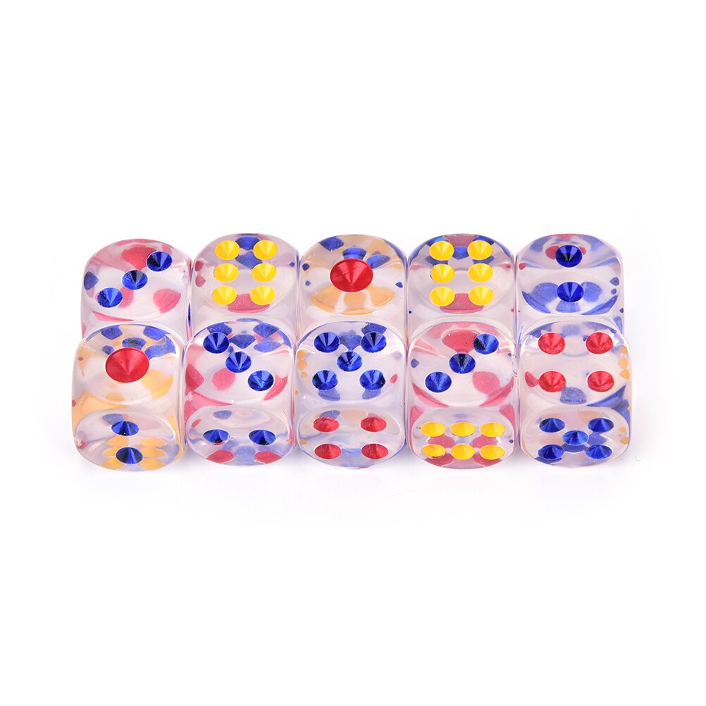 10 Pcs 14 Mm Transparant Acryl 6 Zijdige Dobbelstenen Voor Club/Party/Familie Games 6 Kleuren