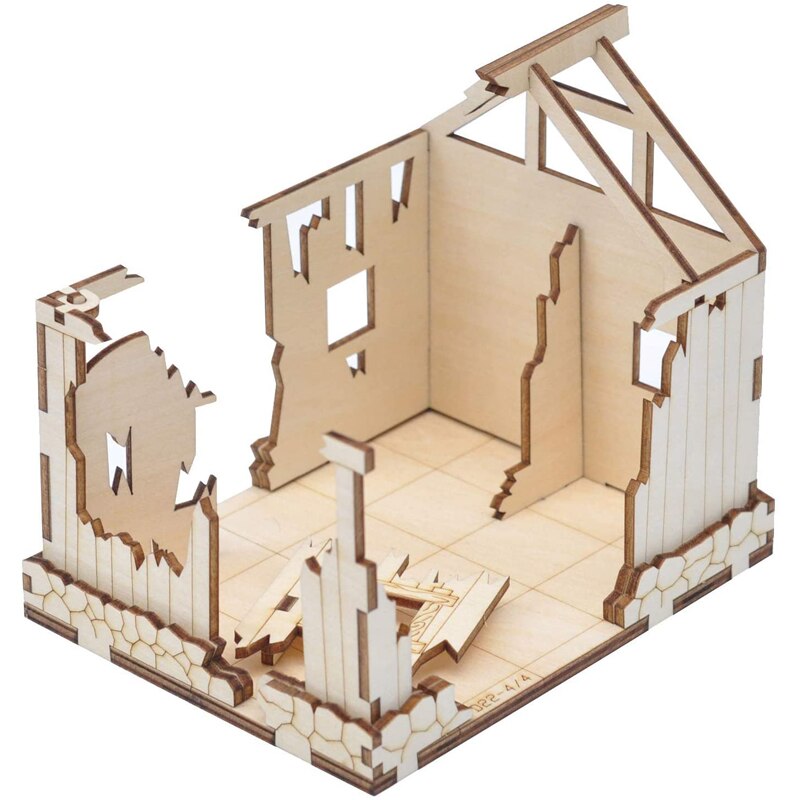 Ruined House Wooden Destroyed Building Medieval Fantasy Village Terrain Scatter for Dungeons and Dragons, Wargame, D&D