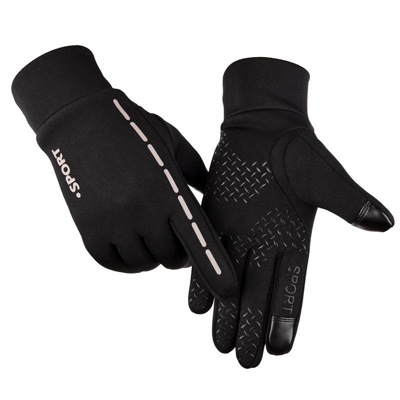 Cykel touch screen handsker vandtæt cykel vinter reflekterende udendørs handsker til mænd kvinder plus fløjl handske fuld finger: Sort / M