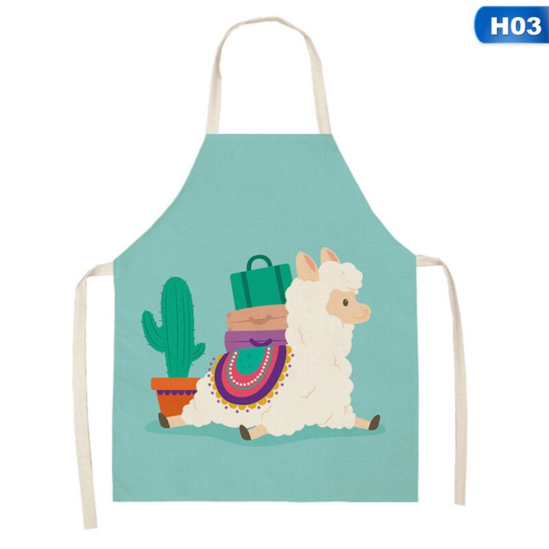1pc Cute Alpaca llama Printed Apron Cotton Linen Sleeveless Aprons Household Cooking Baking Waist Bib Kitchen Pinafore 53*65cm: 3