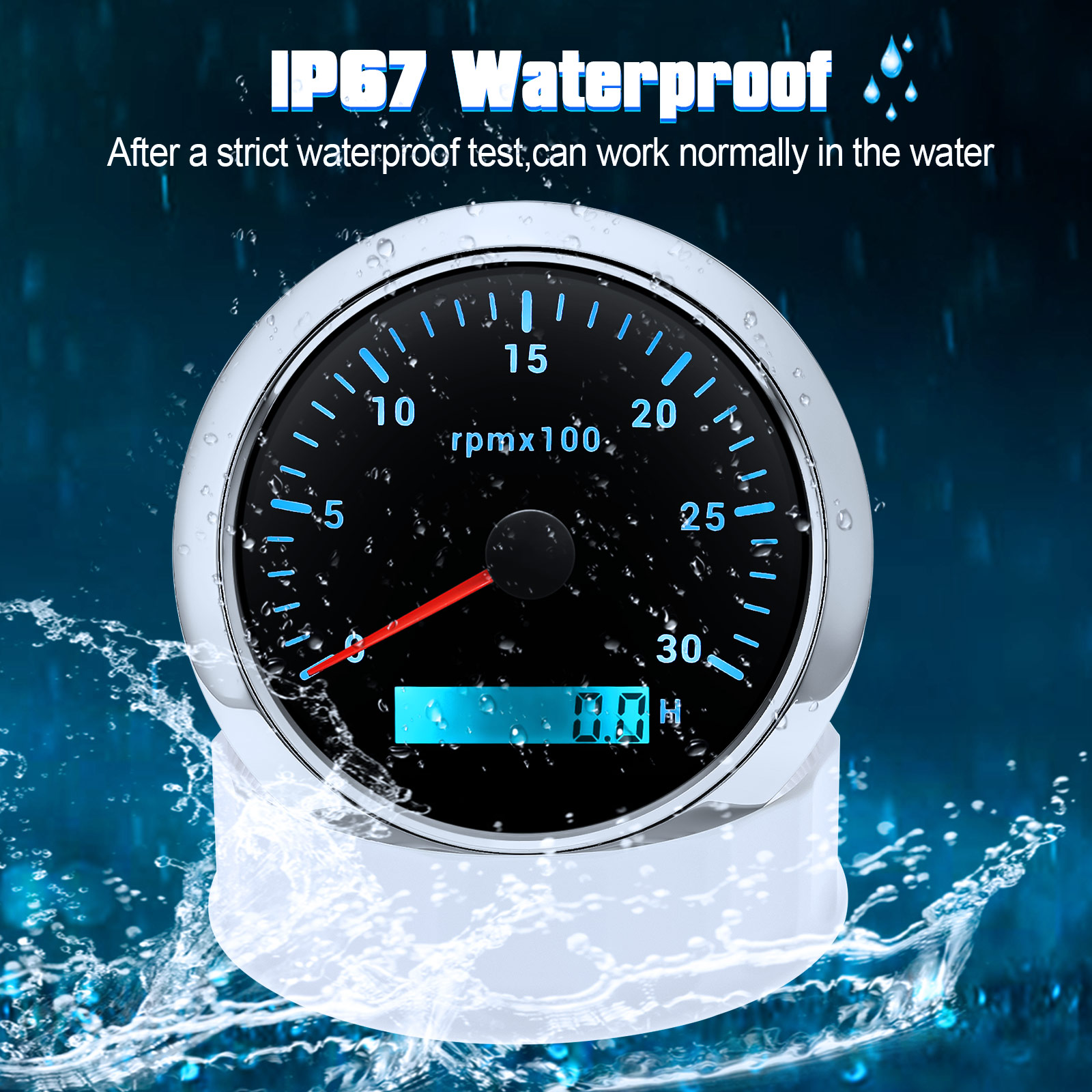 85 mm Drehzahlmesser mit LCD-Stundenzähler für Marine, Boot, Auto, Drehzahlmesser, 8000 U/min, 6000 U/min, Drehzahlmesser, 7 Farben, LED-Hintergrundbeleuchtung