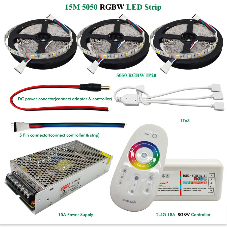 DC12V Rgbw Led Strip Set 5050 Ip65 Waterdichte Flexibele Led Light + 2.4G Rf Afstandsbediening + Power Adapter kit 20M 15M 10M 5M