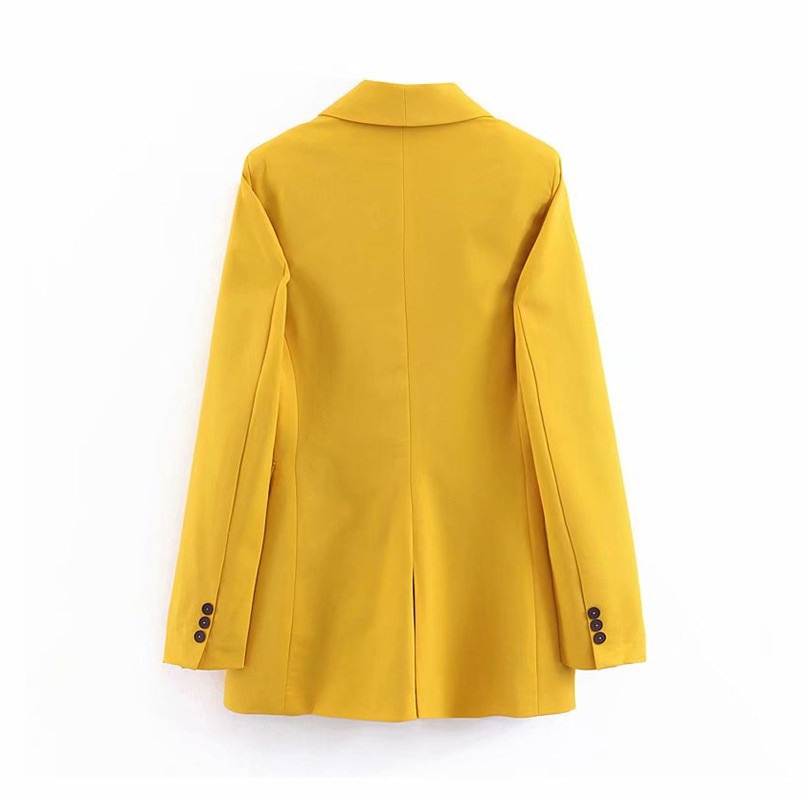 Blouson jaune jaune pour femmes, , col échancré, poches à Double boutonnage, vêtement de bureau, pour le travail, hauts