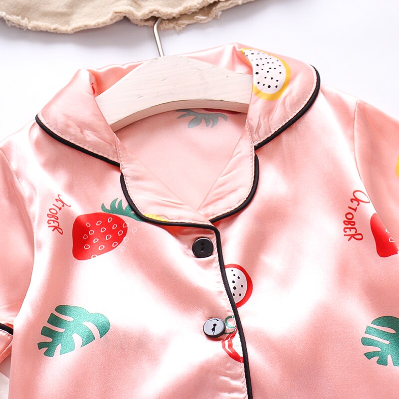 IENENS Summer Girls Kids Pajamas Set Short Sleeves Sleepwear For Toddler 1 to 3 Years Girls Silk Satin Pajamas Clothes