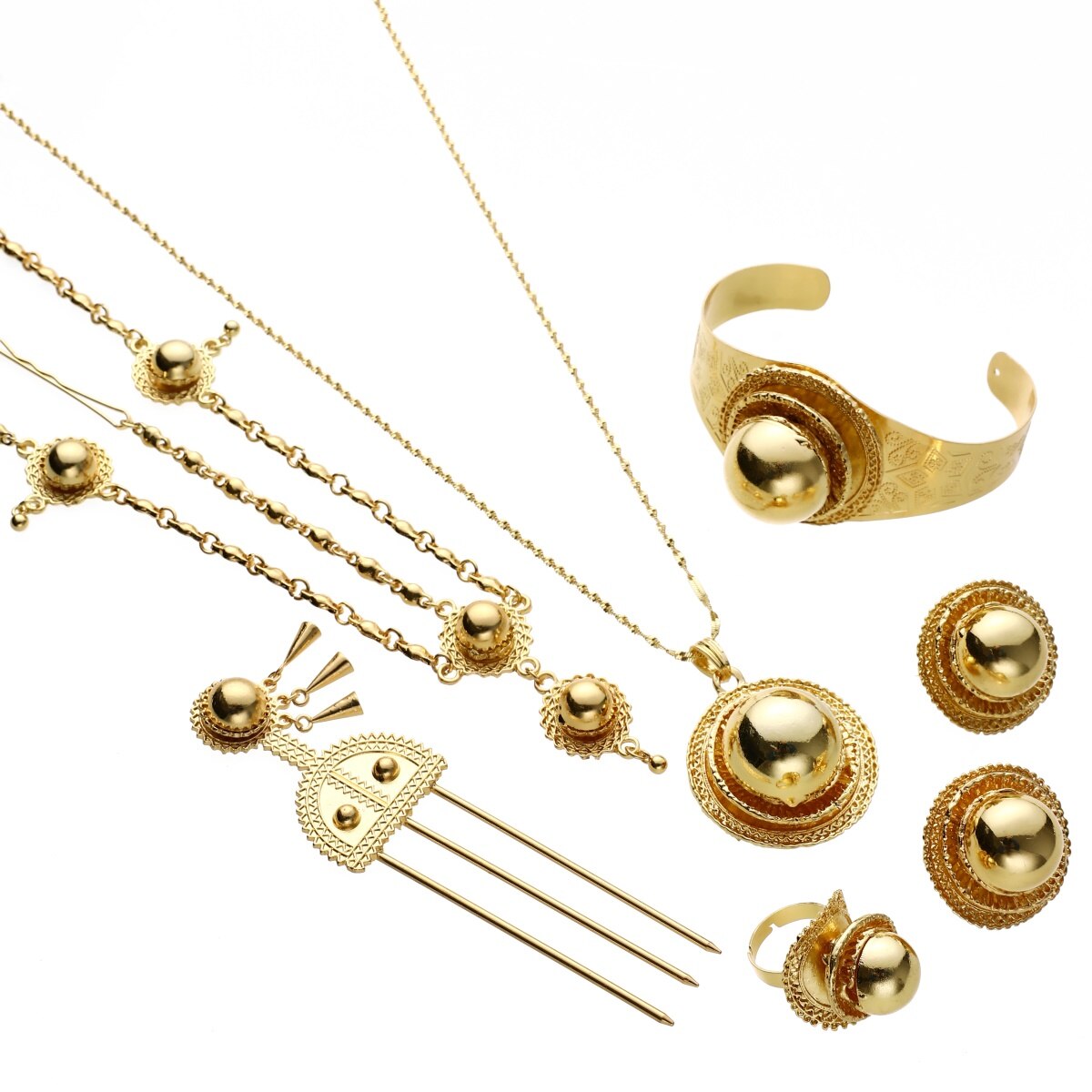 Ethiopische Bruiloft Gouden Kleur Etnische Habesha Traditionele Festival Afrika Vrouwen Sieraden Set