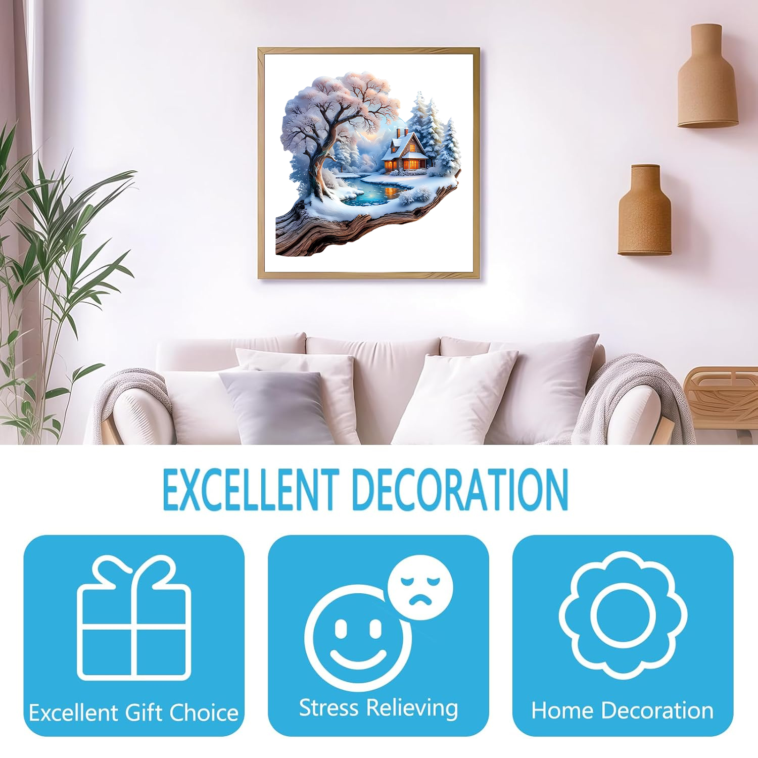 Treehouse in the Snow Wooden Puzzle for Adults, Unique Shaped Pieces, Exquisite Box, Brain Exercise, Room Decor