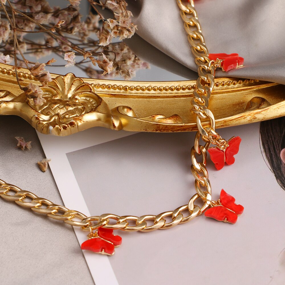FNIO Butterfly Neck Pendants Women&#39;s Choker Gold Color Necklace On The Neck Chain Chocker Punk Jewelry Kpop Collar For Girl