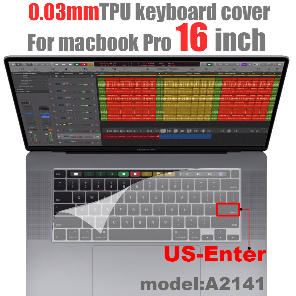Voor macbook pro 16 Toetsenbord beschermende film TPU macbook pro 16 inch A2141 toetsenbord cover 0.03mm Transparante toetsenbord cover: pro16 A2141-US-KEY