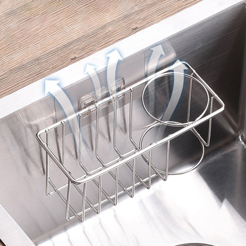 Zelfklevende Spons Houder Borstel Houder 2-In-1 Sink Caddy Rvs Afvoer Rek Keuken Spons Rack Keuken organizer