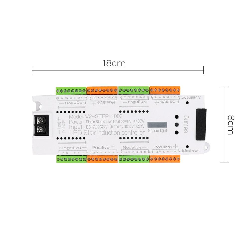 Trappelysstyringssæt trappebelysning 32 kanaler til trapper fleksibel strip automatisk  dc 12v 24v led bevægelsessensor