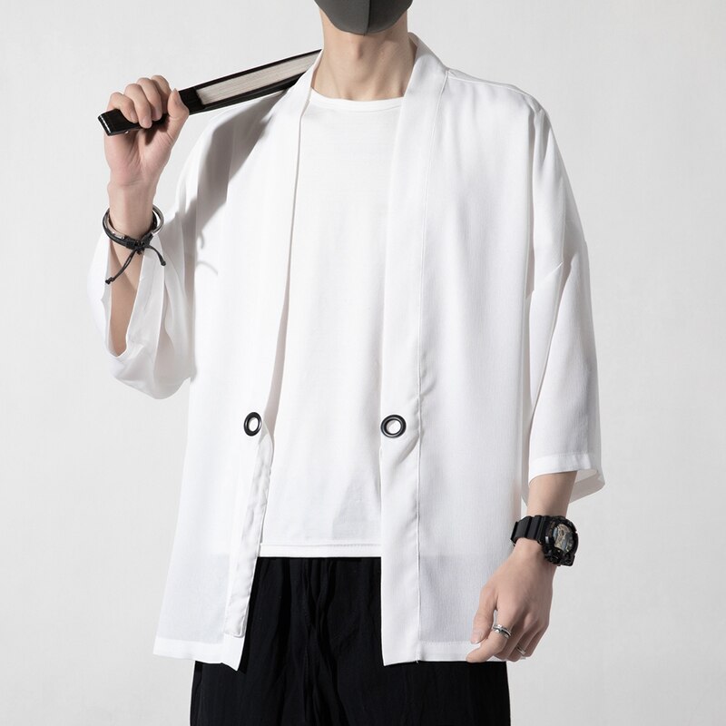 Kimono Cardigan japonais vestes hommes Style traditionnel samouraï veste été hommes veste hip hop sport veste pour hommes en vrac: white