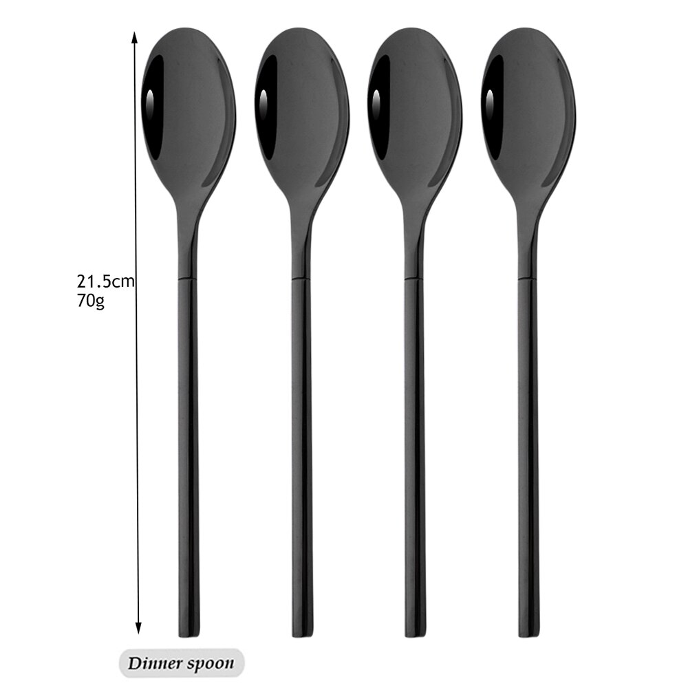 Drmfiy 4/16pcs Noir Ensemble de Vaisselle Couteaux Fourchettes Cuillères Couverts En Acier Inoxydable Couverts Couverts Cuisine Vaisselle: Black Spoon 4pcs