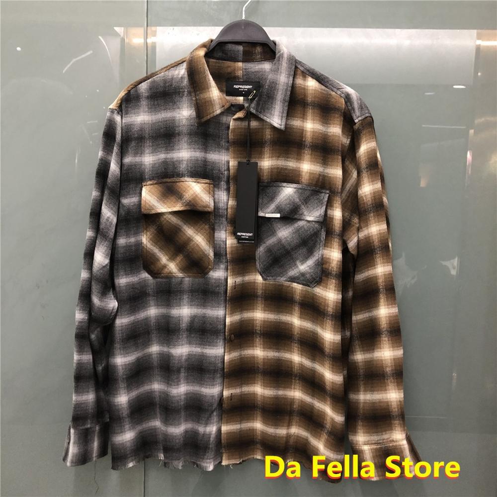 20FW Represent QUILTED OVERSHIRT Men Women Heavy Weight Plaid Fabric Represent Shirt Oversize Fit Blouse: 3 / S