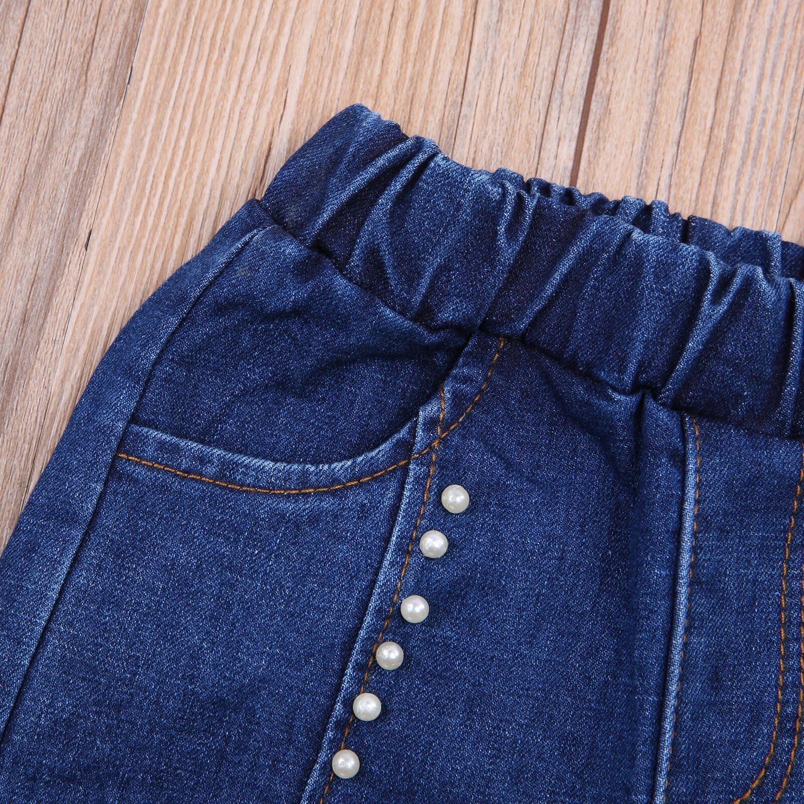 Aankomst Kinderen Meisje Broek Denim Shorts Zijzakken Decoratieve Parel Kralen Ruwe Zelfkant Bodems Shorts