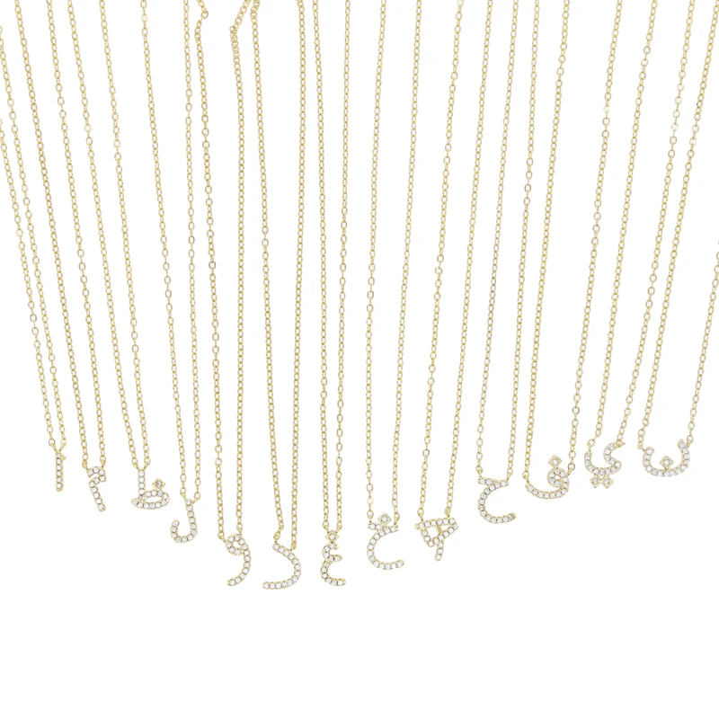 Collier alphabet lettre arabe pour femme, documents en or, bijoux minimaux, micro pavé, 5A CZ, mignon, ,