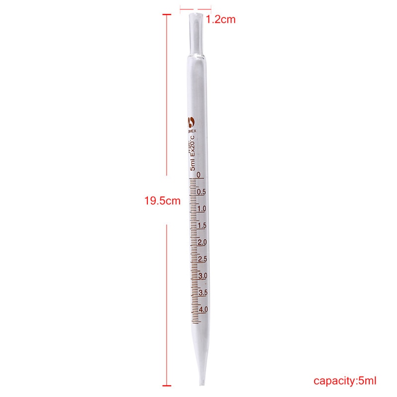 Pipetas de transferencia de 5ml y 10 ml, pipeta graduada de vidrio sin bombilla de goma, cuentagotas de laboratorio químico dispensado de 19,5 cm