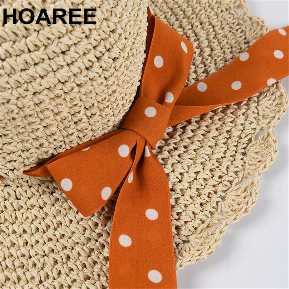 Hoaree zonnehoed voor dames zomer stro opvouwbaar brede rand stippen strik dames vintage mooi merk casual strandpet
