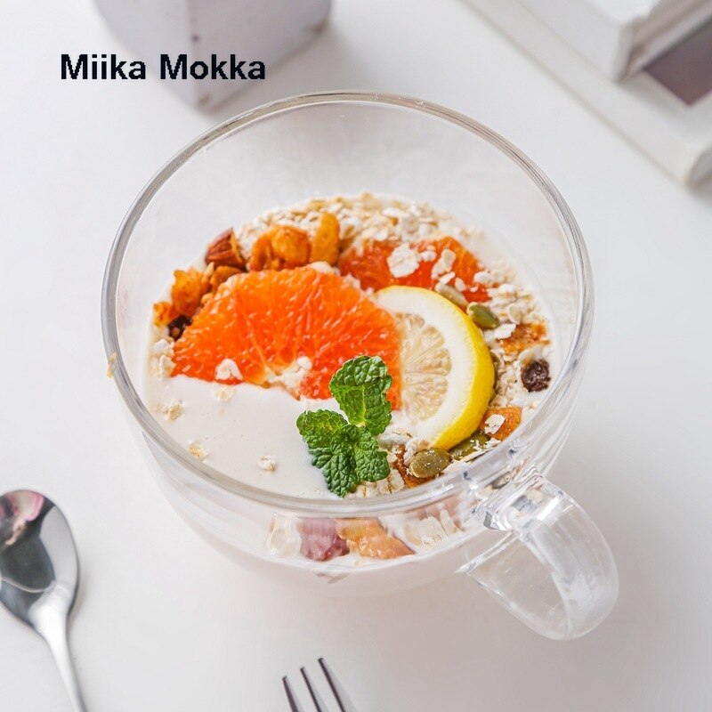 Bol en verre de grande capacité pour le petit déjeuner, avec couvercle, tasse d&#39;eau, salade de fruits, lait, récipient de stockage des aliments de cuisine domestique