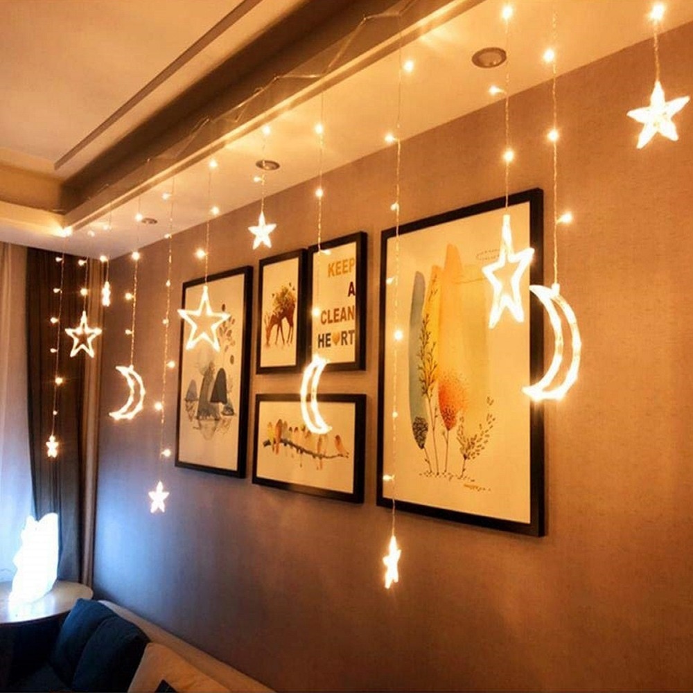 EU/uns/UK Stecker LED Mond Sterne Lampe Weihnachten Girlande Lichterketten Gebühr Vorhang Licht Für Hochzeit garten Dekoration