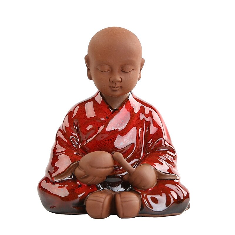 Mini bandeja de té de arcilla para mascotas, adornos creativos hechos a mano, pequeño monje Zen, arena púrpura, decoraciones para el hogar, ceremonia del té