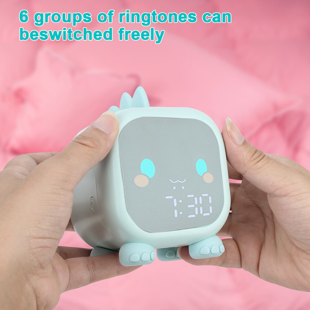 HOOMIN Kids Alarm Clock Children's Sleep Trainier Digital Cute Dinosaur Bedside LED Clock With Voice Control Temperature Display