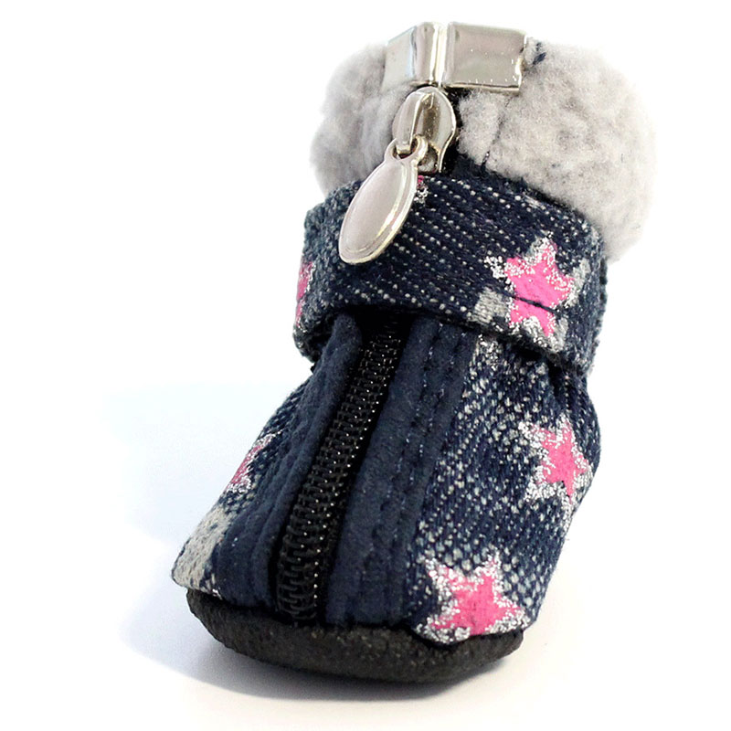4pcs/set Warm Dogs Puppy Shoes Denim Snow Booties Feetwear for Dog Cats Cute Anti Slip Zipper Casual Sneakers Lovely Pet Shoes