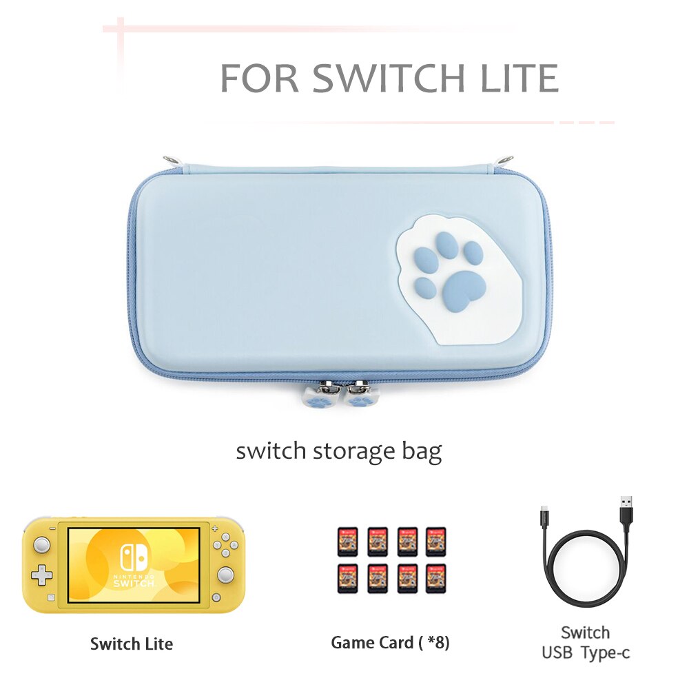 Pink Cute Cat Paw Case for Nintend Switch - Portable Hardshell Slim Travel Carrying Case fit Switch Console & Game Accessories: Blue For switch Lite