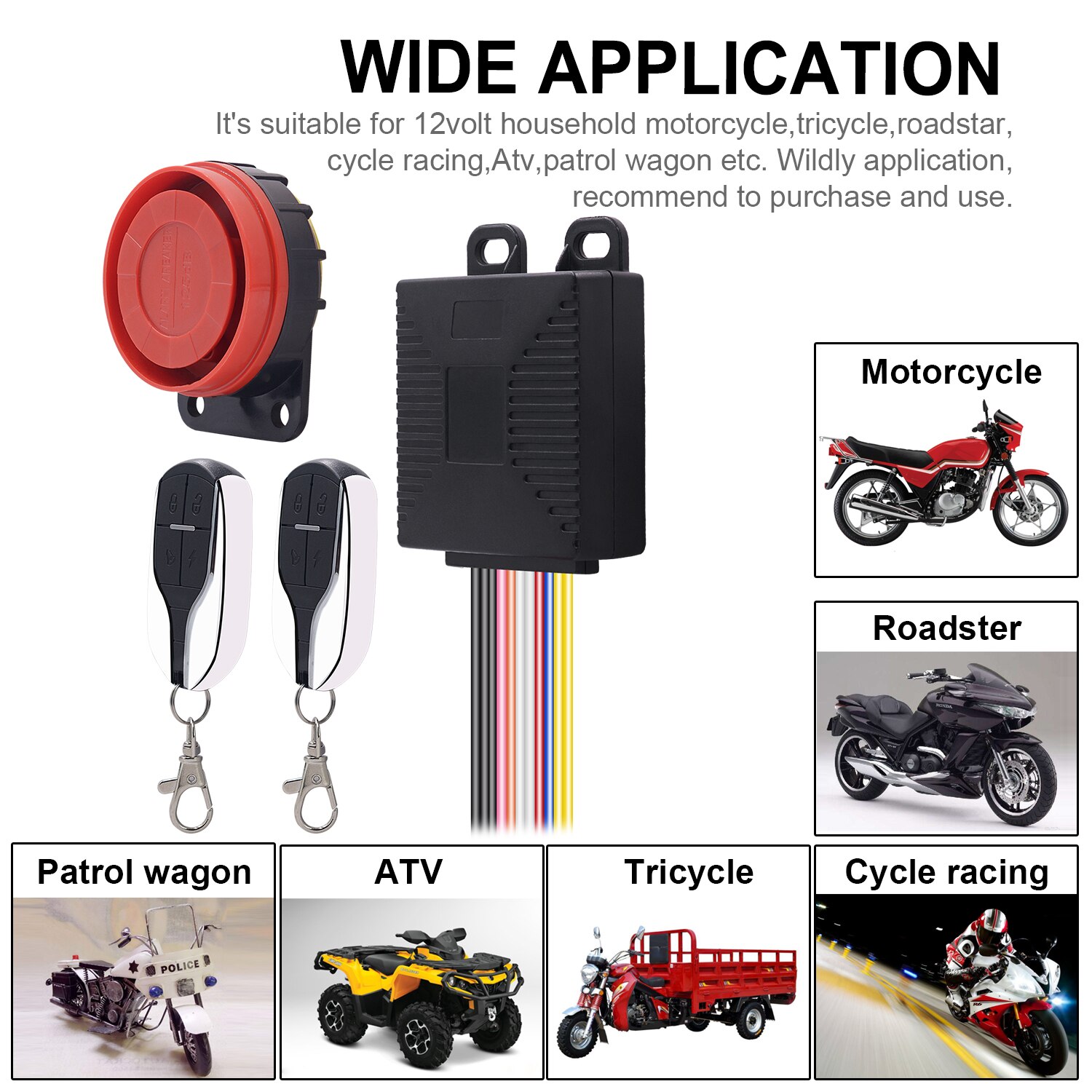 12V Universal Motorcycle Alarm System Scooter Anti-theft Security Alarm System Two Pcs Control Key Fob