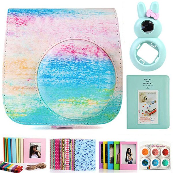 Accessories Kit for Fujifilm Instax Mini 8/8+/8s/9 w/Camera Case/Strap/Selfie Mirror/Filter/Album/Corner Sticker/Sticker/Pen etc: Orange