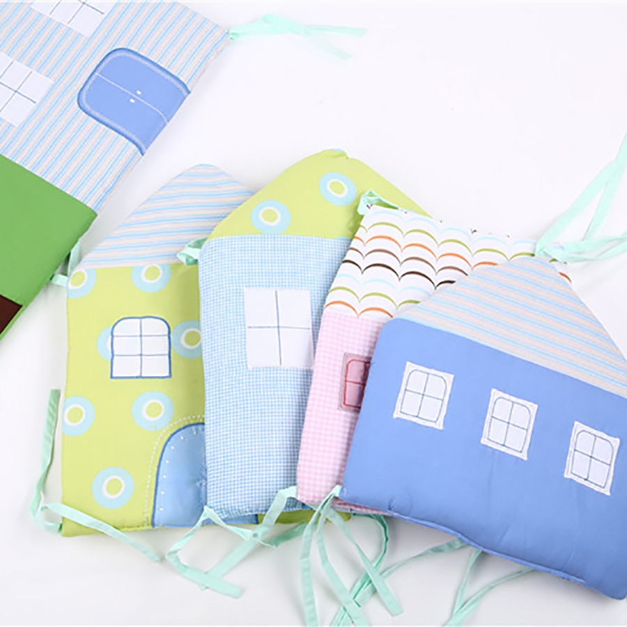 6Pcs/Set Baby Cartoon Bed Bumper Crib For Newborns Cotton Comfortable House Pattern Children Bed Protector Washable Bedding Set