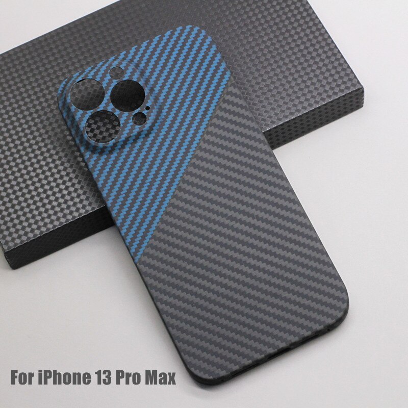 Amstar Blauw-Zwart Carbon Lens Wrap Telefoon Case Voor Iphone 13 Pro Max 13 Pro Ultra-Dunne Aramid Fiber Hard Cover: iPhone 13 Pro Max