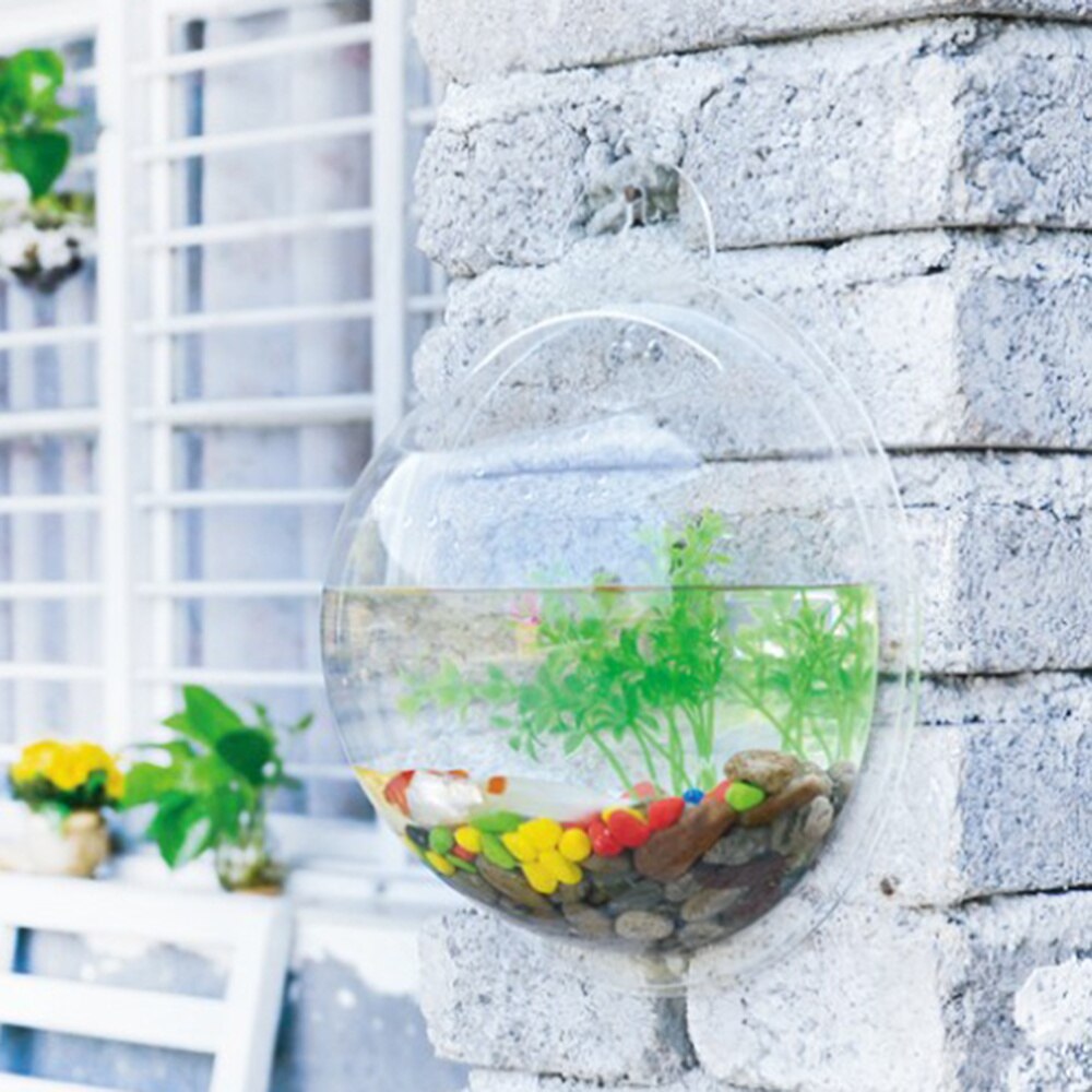 Transparent Wall Mounted Acrylic Fish Bowl Hanging Aquarium Fish Tank Home Decor (15cm Diameter)