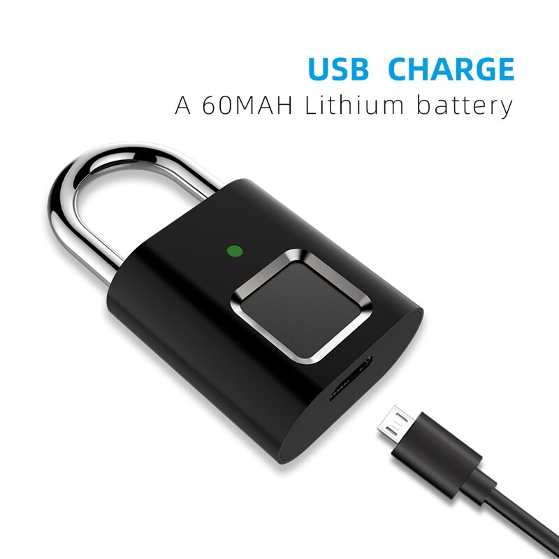 Fingerprint Padlock Smart Door Lock IP65 Waterproof Security Digital Lock Portable Fingerprint Padlock USB Keyless Lock