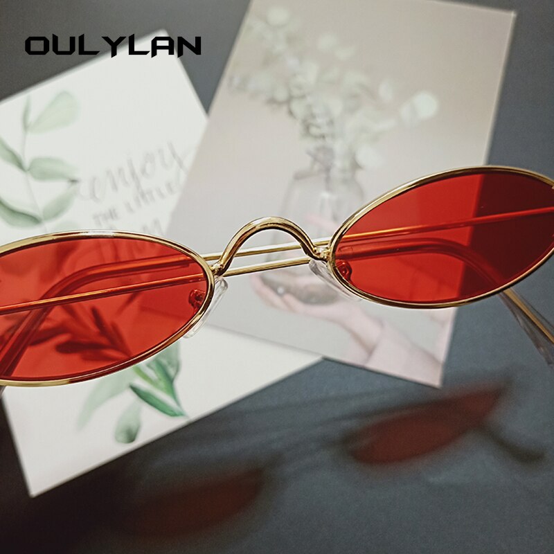 Oulylan retro små ovale solbriller kvinder vintage brand nuancer sort rød metal farve solbriller til kvinder