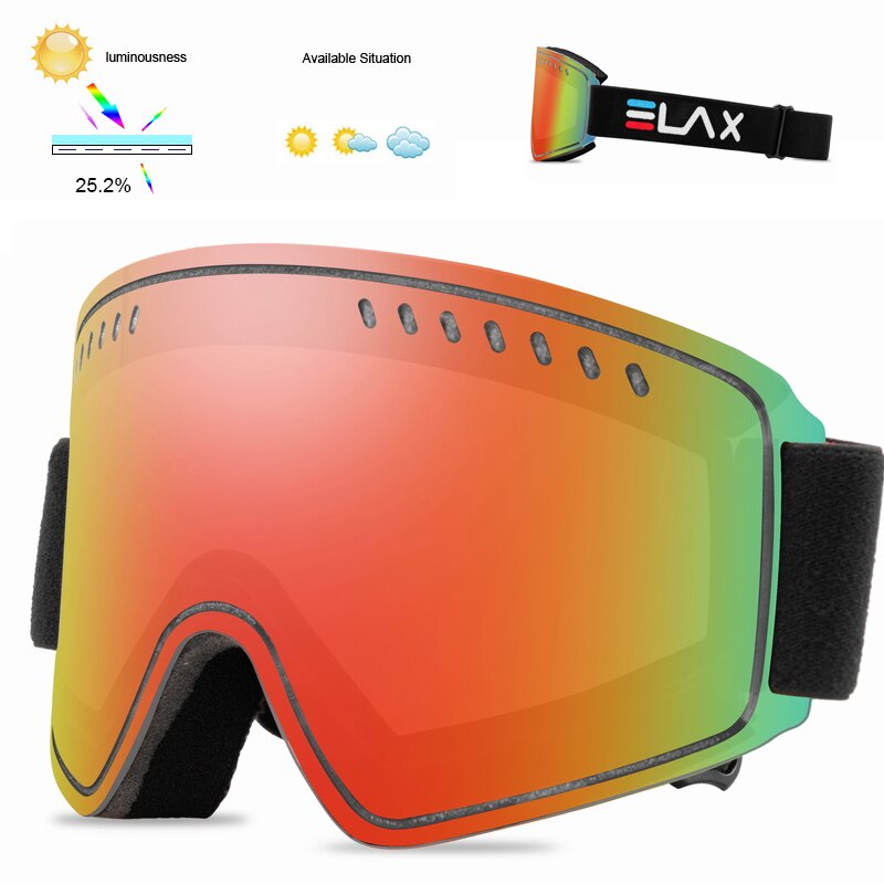 Elax nova marca dupla camada anti-nevoeiro óculos de esqui máscara de esqui óculos de neve snowboard googles homem mulher snowmobile eyewear: EL1