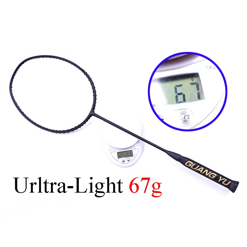 Super light 7U 67g Strung Badminton Racket Black Carbon Badminton Racquet 28LBS free Grips and Wristband