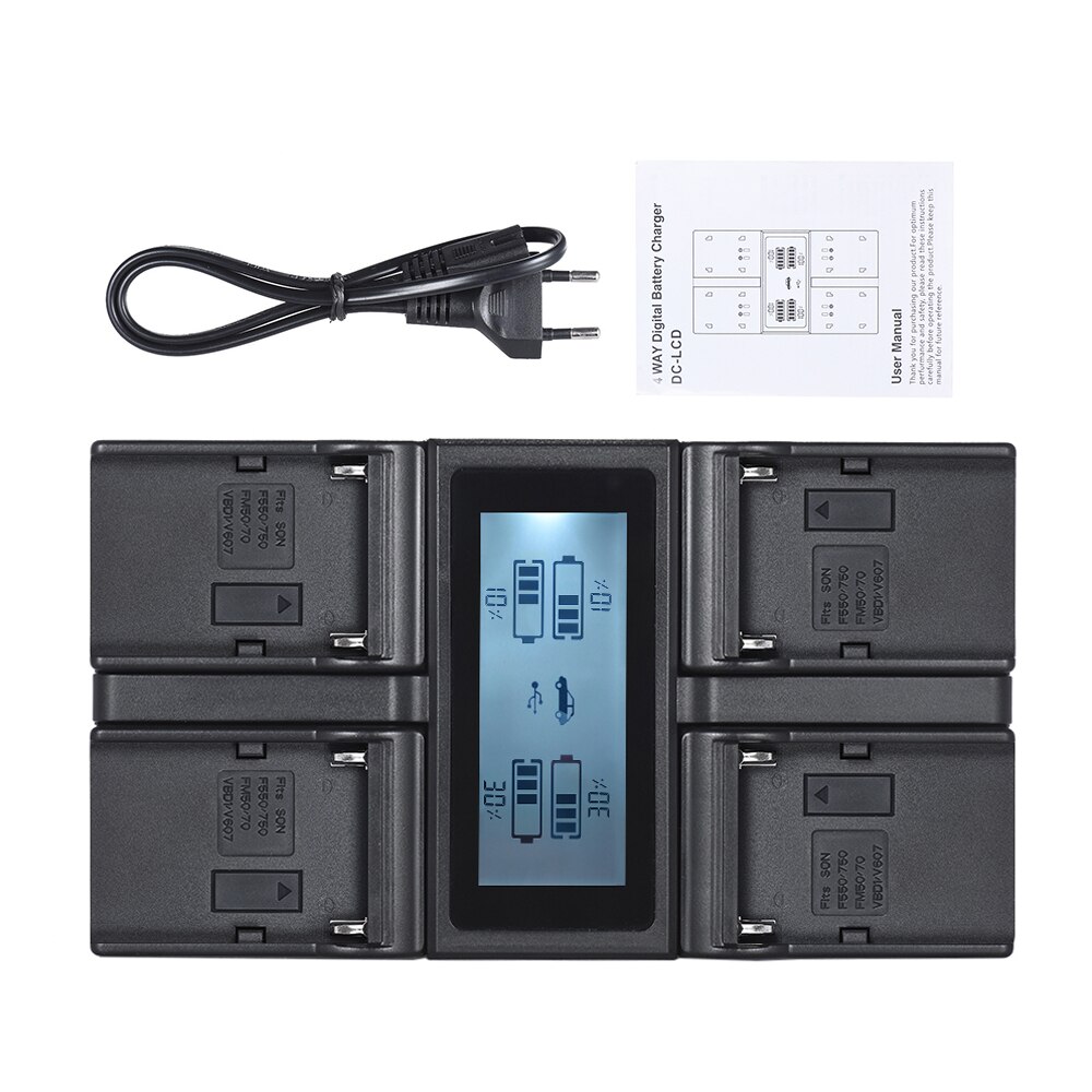 Andoer NP-F970 4-channel digital camera carregador de bateria com display lcd para sony NP-F550 f750 f950 NP-FM50 fm500h qm71
