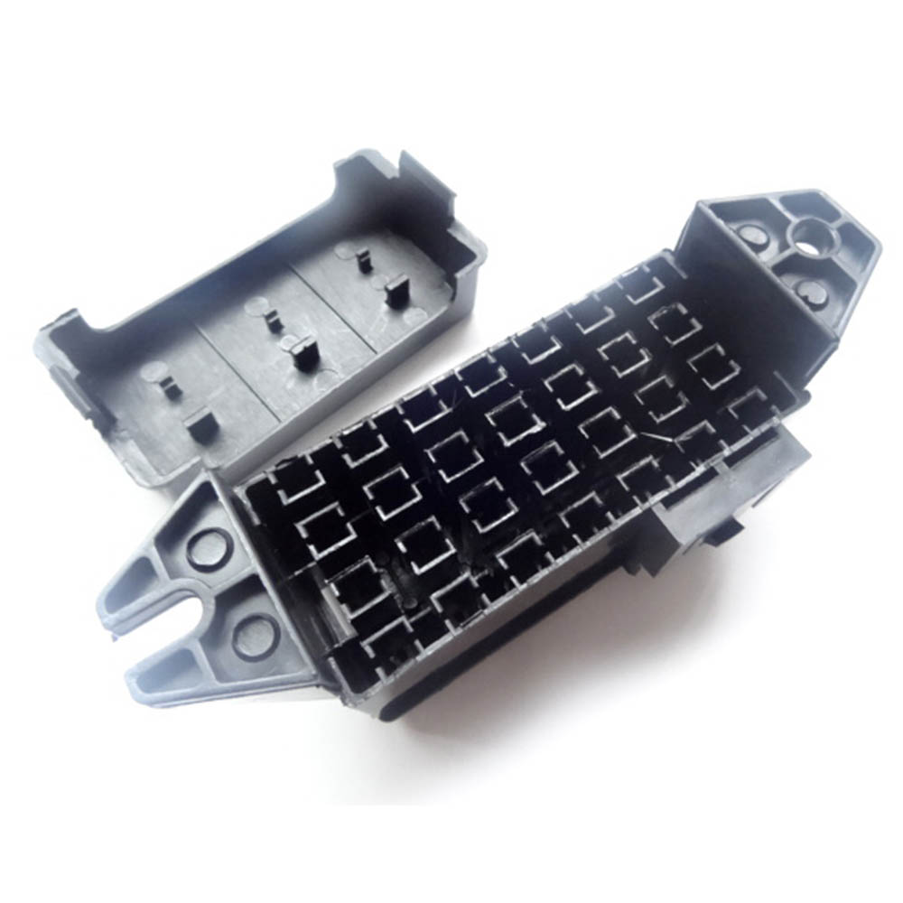 14 Way Black Car Seat Medium Relay Fuse Box Assembly with 28pcs Terminals Car Engine Compartment Insurance Holder Box Mounting