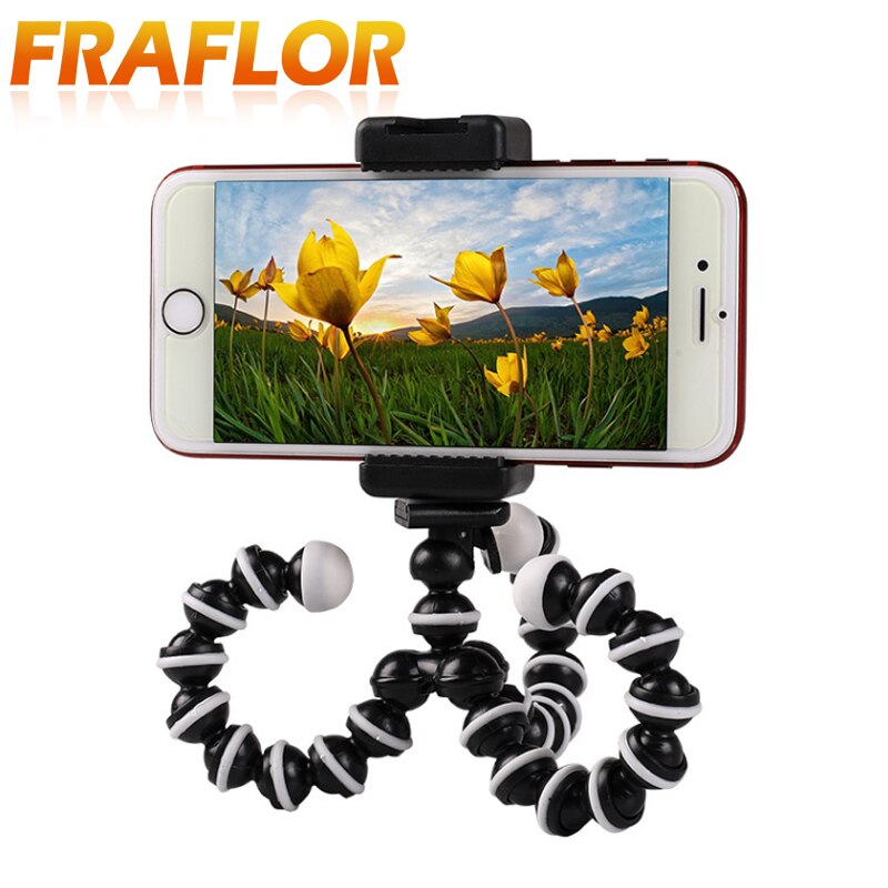 Tripé de polvo flexível para celular, pequeno tripé para celular com clipe para iphone 8 7 6 dslr gopro xiao yi 4 suporte da câmera k sjcam