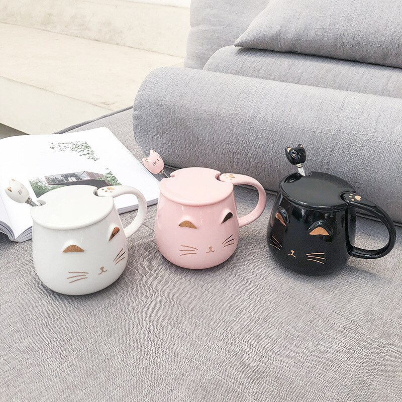 Ceramic Mugs Hand drawn golden cartoon cat coffe mug Drinkware Coffee Tea Cups Novelty milk cup
